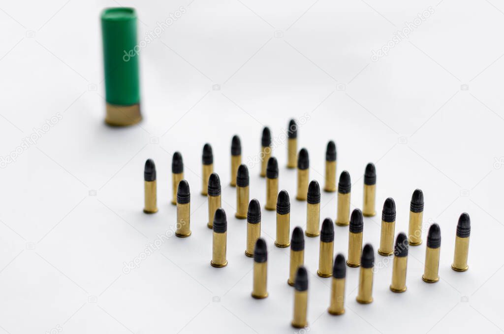 set of bullets on white with blurred background 