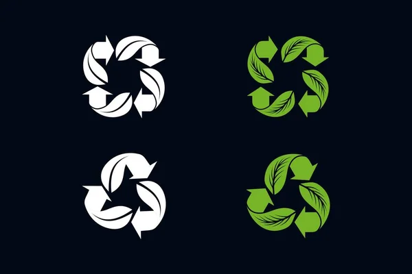 Collecte Logos Recyclage Biologique Avec Feuilles — Image vectorielle