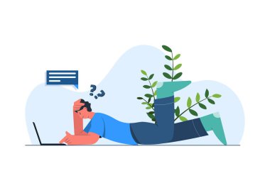 Soru işareti, kafa karıştırıcı veya ilham vermeyen işçi konsepti çizimi