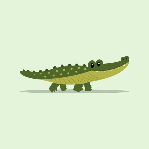 Hand Drawn Cute Crocodile Flat Illustration — Stockvektor