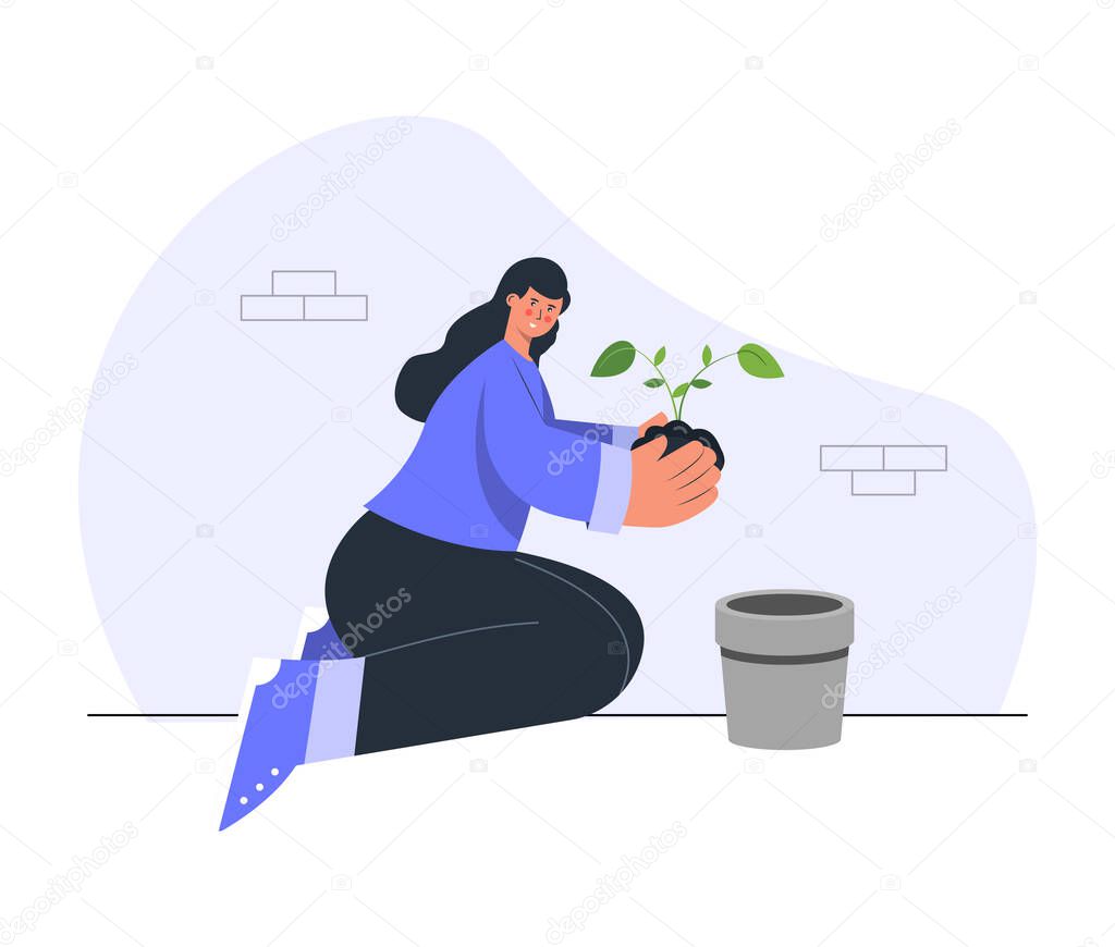 Girl Planting Tree World Environment Concept Illustration