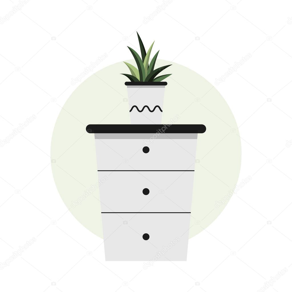 Hand Drawn Potted Houseplant in Flat Illustration