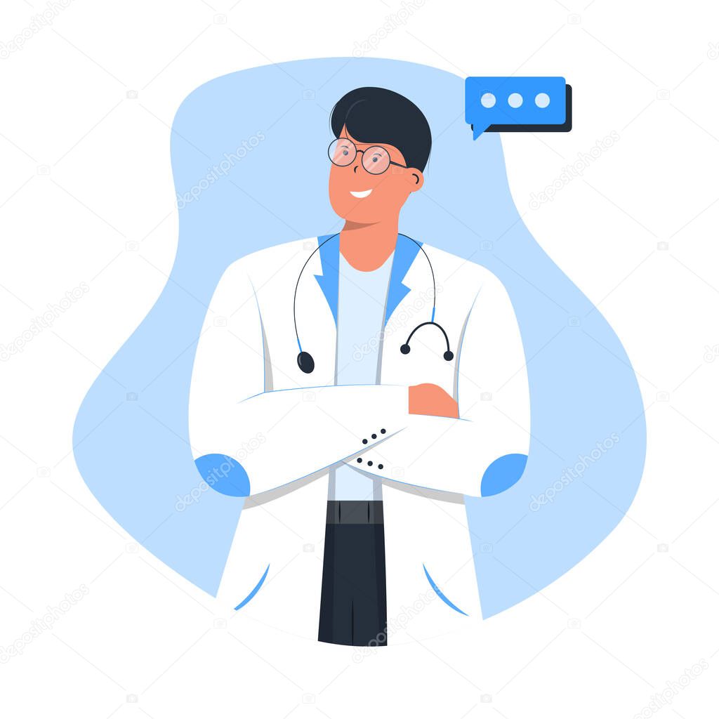 Flat Male Doctor, Health Care or Dentist with Text Box Concept