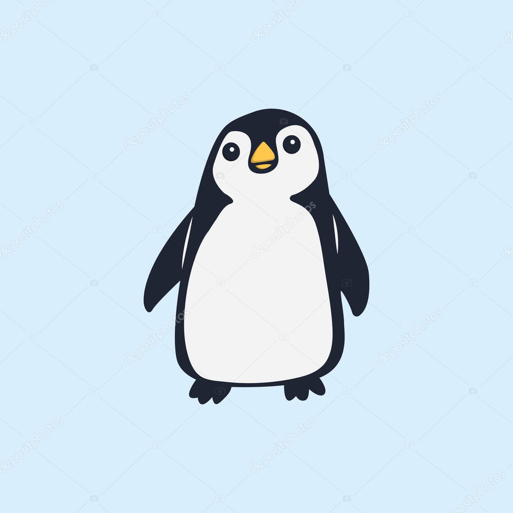 Hand Drawn Cute Penguin in Flat Illustration