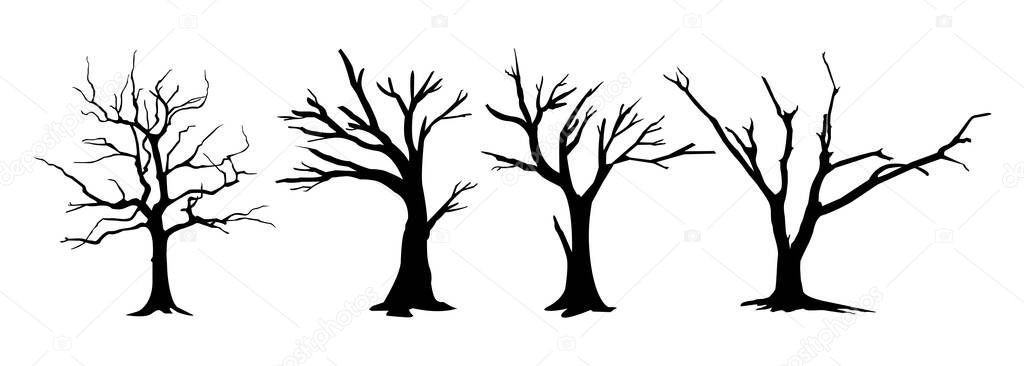 Set of dead wild tree silhouette