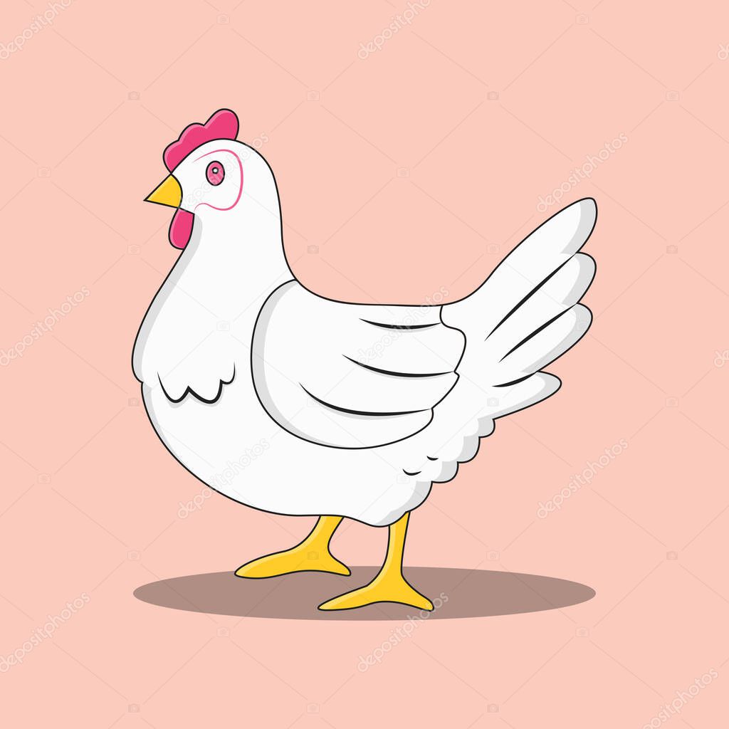 Cute white chicken in flat illustration