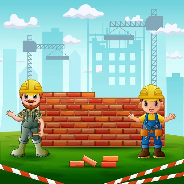 Capataz Los Trabajadores Construcción Obra — Vector de stock