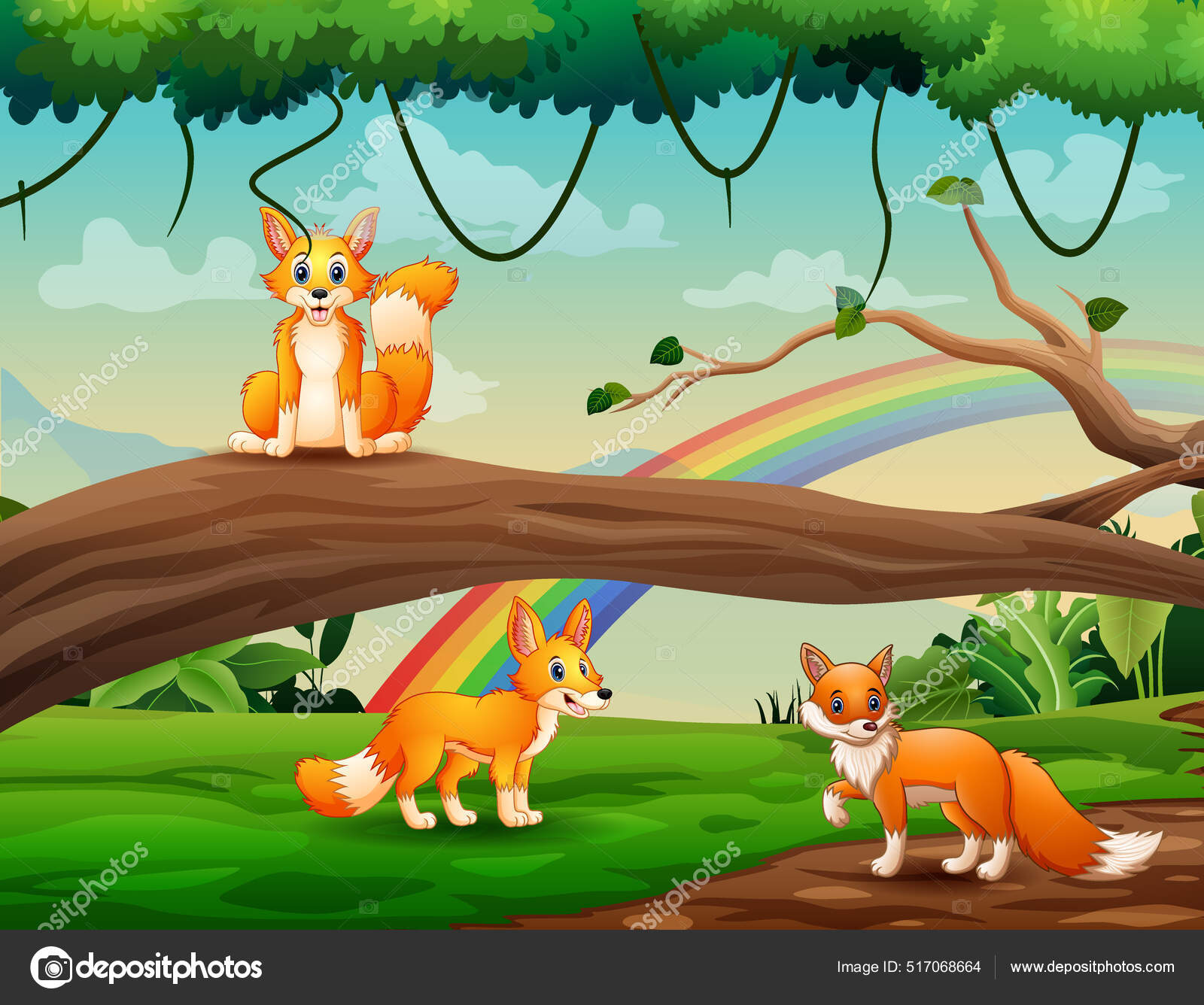 Desenhos animados raposas, personagem de raposa bonita floresta