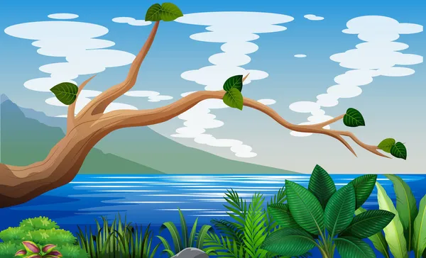 Φυτό Και Δέντρο Από Την Απεικόνιση Της Λίμνης — Διανυσματικό Αρχείο