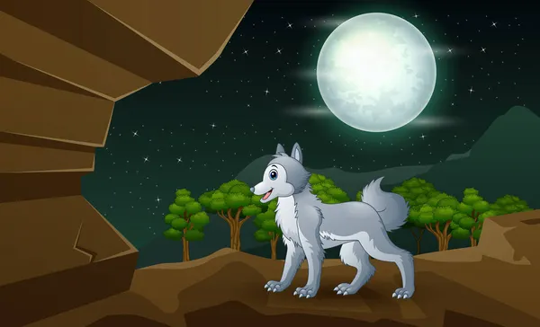 Scène Nature Avec Loup Dans Grotte — Image vectorielle