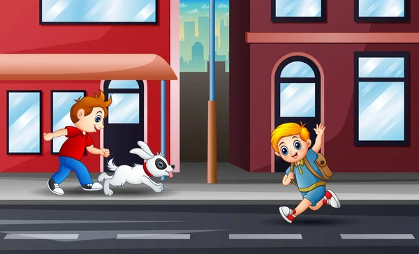 Cartoon Kinderen Lopen Weg — Stockvector