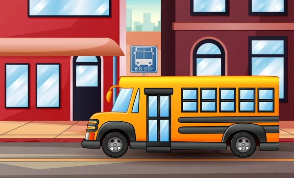 市内を通る黄色のスクールバス — ストックベクタ