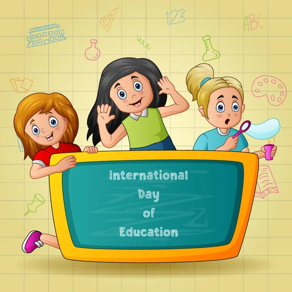 Hari Internasional Pendidikan Dengan Anak Anak Dan Papan Tulis - Stok Vektor