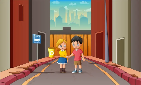 Cartoon Two Teenagers Shaking Hands Street — Stockvektor