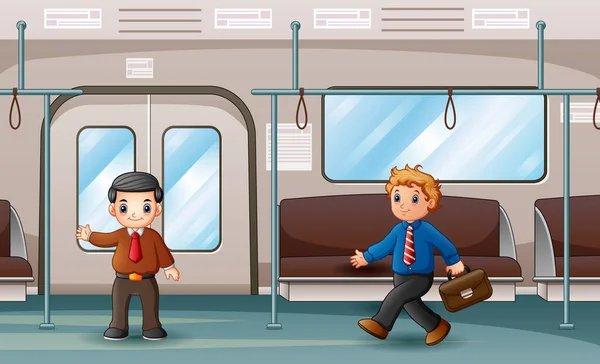 Cartoon Man Going Work Riding Public Transport — ストックベクタ