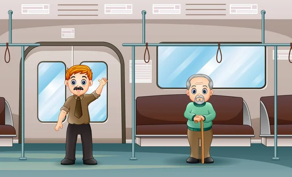 Personas Dentro Metro Ilustración Tren — Vector de stock