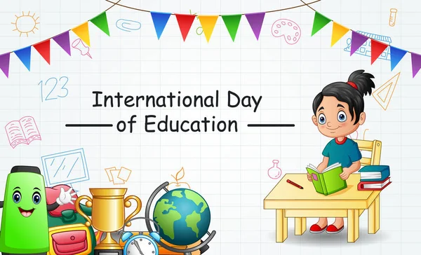 Hari Pendidikan Internasional Dengan Belajar Anak Pintar - Stok Vektor