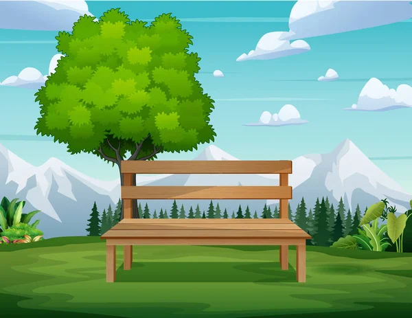 Pozadí Scéna Dřevěnou Lavicí Stromem Uprostřed Přírody — Stockový vektor