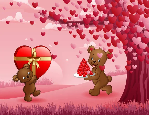 Pomysł Walentynki Niedźwiedziem Trzymającym Dla Ciebie Serce — Wektor stockowy