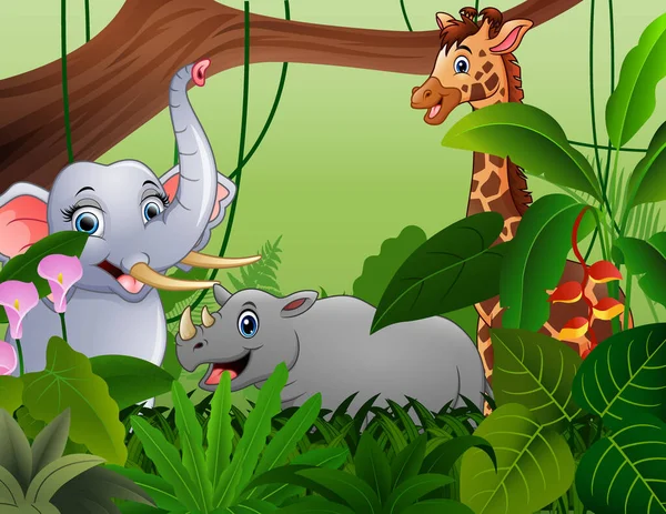 Dibujos Animados Animal Salvaje Los Arbustos Los Árboles — Vector de stock
