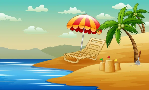 Tropical Background Sun Loungers Beach — Stok Vektör