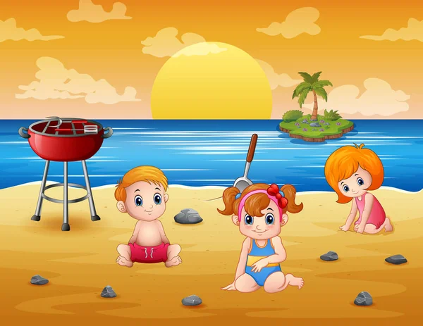 Vektor Illustration Von Kindern Die Strand Spielen — Stockvektor