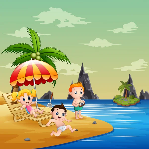 Summer Holiday Children Tropical Beach — Stock Vector