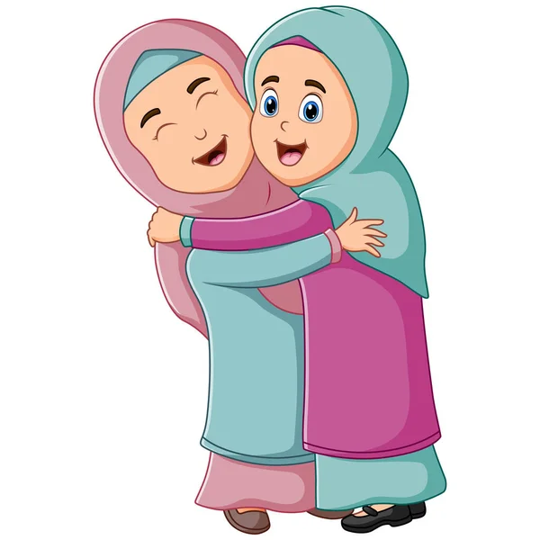 Happy Arabian Mother Daughter Hug Smile Together - Stok Vektor