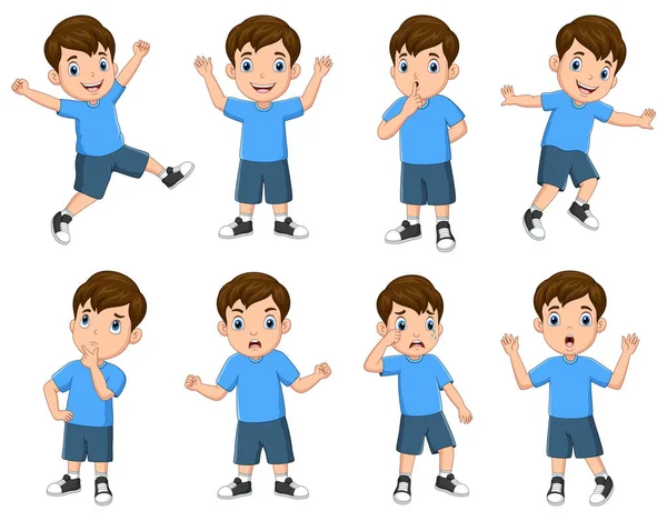 Set Funny Cute Little Boy Different Expressions — Vector de stock