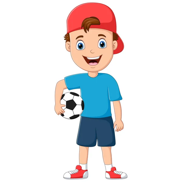 Cute Boy Holding Soccer Ball Illustration — Stockový vektor