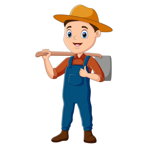 Farmer Carrying Hoe Work Farmland — Stock Vector