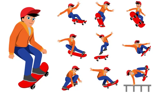 Vector Boy Speelt Skateboard Stock — Stockvector