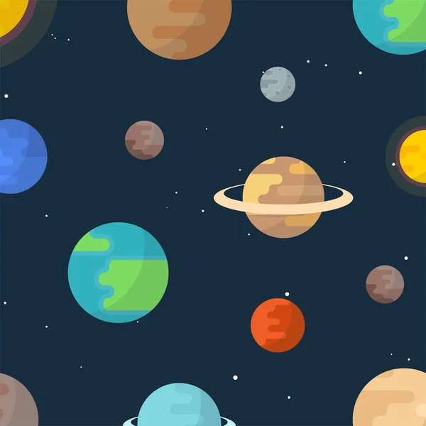 Cartoon Planets Set Solar System Space Background Flat Vector Illustration — Stock Vector