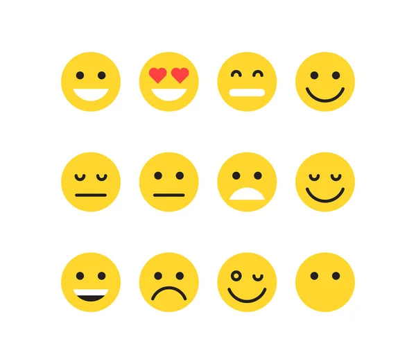 Απλά Συναισθήματα Διαφορετικά Πρόσωπα Και Κίτρινο Emoji Κινουμένων Σχεδίων Επίπεδη — Διανυσματικό Αρχείο