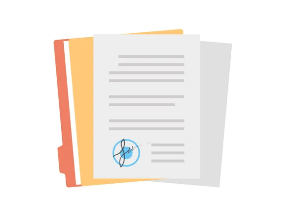 Kağıt iş belgesi ve sözleşme imzası düz vektör illüstrasyonunu imzala.