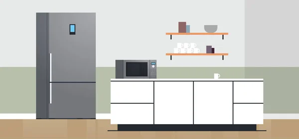Moderní Kuchyňský Interiér Bez Lidí Domácích Spotřebičů Koncept Plochý Design — Stockový vektor