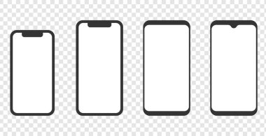 Akıllı telefon modelleme konsepti ve aygıt farklı modeller düz vektör resimlemesi.