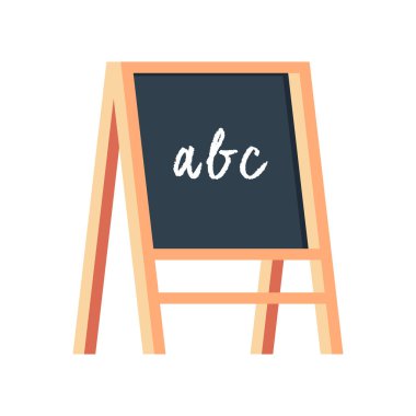 Çocuklar siyah borda ve çocuk yuvası karatahta düz vektör çizimi.