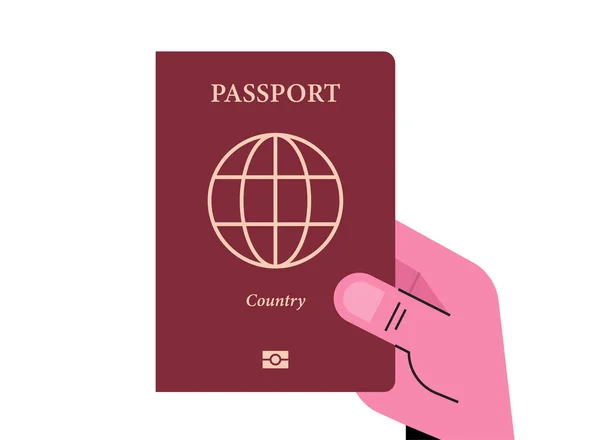 Mano Humana Con Pasaporte Internacional Identidad Viaje Ilustración Vectorial Plana — Vector de stock