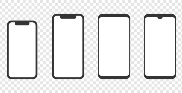Smartphone Concepto Maqueta Dispositivo Diferentes Modelos Vista Frontal Plana Vector — Vector de stock
