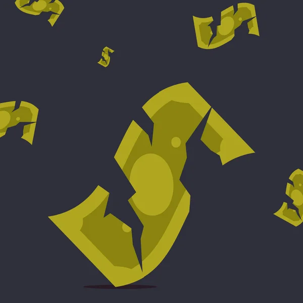 Долларовые Деньги Сломанные Понижающиеся Денежный Кризис Плоский Векторный Иллюстрация — стоковый вектор