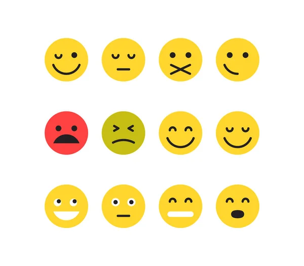 Απλό Συναίσθημα Διαφορετικά Πρόσωπα Και Κίτρινο Κινούμενο Σχέδιο Emoji Επίπεδη — Διανυσματικό Αρχείο