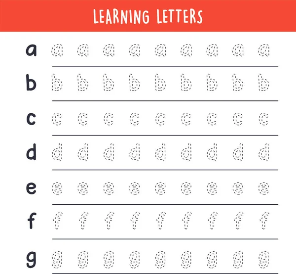 Nauka Pisania Liter Alfabetu Prosty Charakter Pisma Praktyce Płaski Wektor — Wektor stockowy