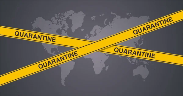 Mise Quarantaine Contre Coronavirus Épidémique Sur Bande Jaune Avertissement Plan — Image vectorielle