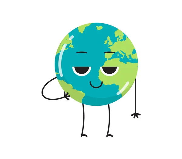 Personnages Terre Mignon Différentes Émotions Dessin Animé Collection Globe Mascotte — Image vectorielle