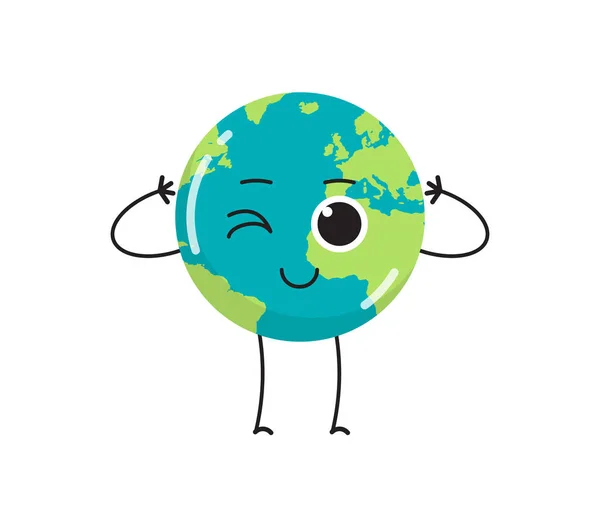 Personnages Terre Mignon Différentes Émotions Dessin Animé Collection Globe Mascotte — Image vectorielle