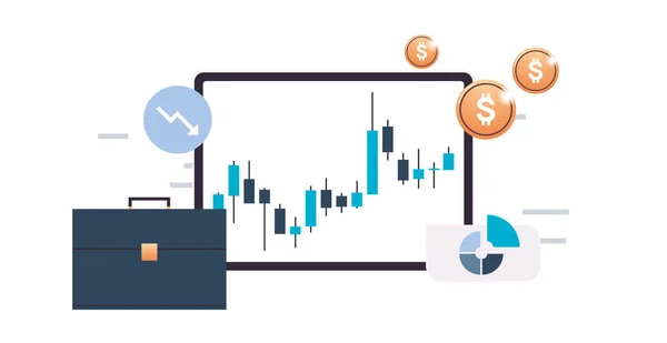 Tablette Numérique Analysant Les Données Vente Rapport Annuel Croissance Économique — Image vectorielle