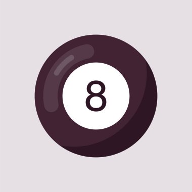 Siyah bilardo topu ve bilardo oyunu düz vektör çizimi.