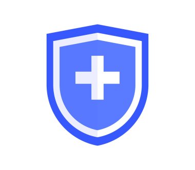 Sigorta koruması ve güvenlik kalkanı sembolü düz vektör çizimi.