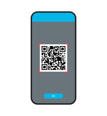 Akıllı telefon ekranı ve dijital teknoloji düz vektör illüstrasyonunda qr kodu taranıyor.